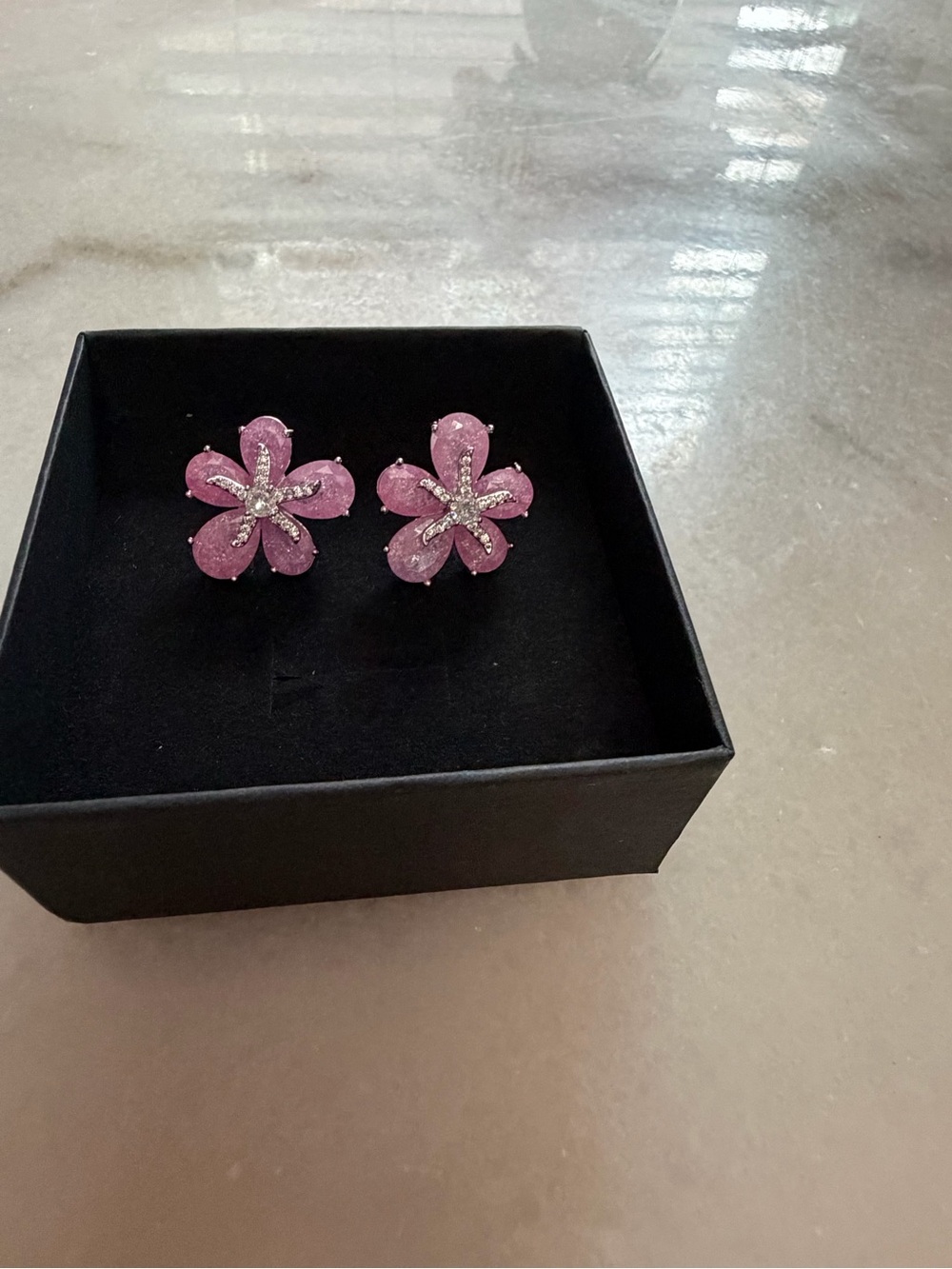 Pink Flower Crystal Stud Earrings - Women Jewelry
